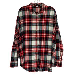 Old Navy plaid flannel button up long sleeve women's size XL white blue red